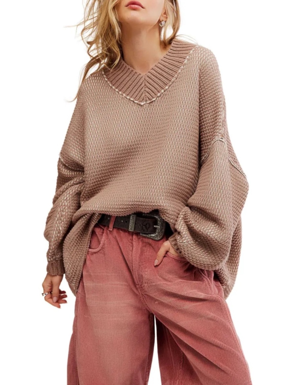 Free People Maisie Textured Two-Tone Sweater New!